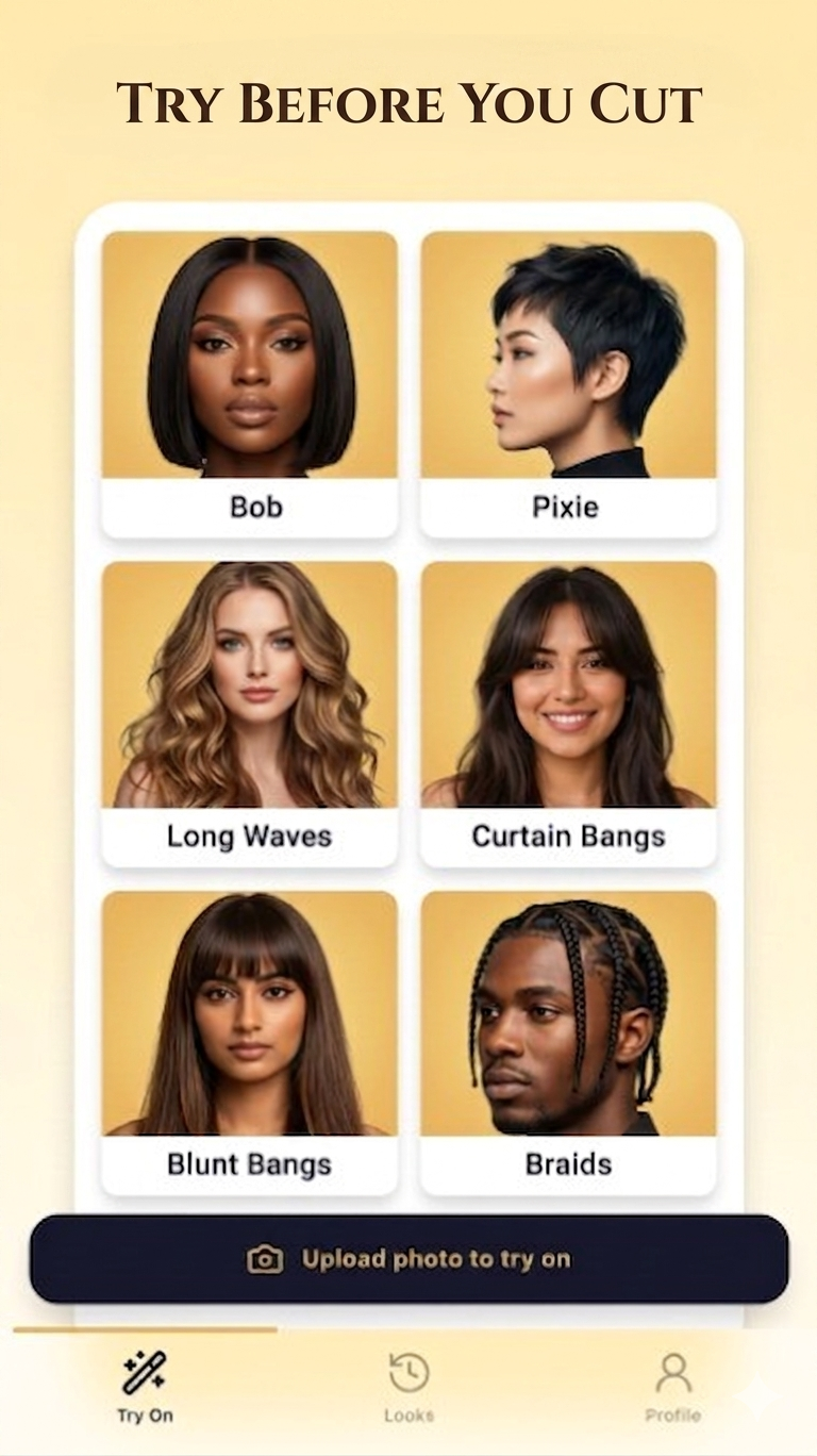 Hair Studio app on iPhone showing full interface
